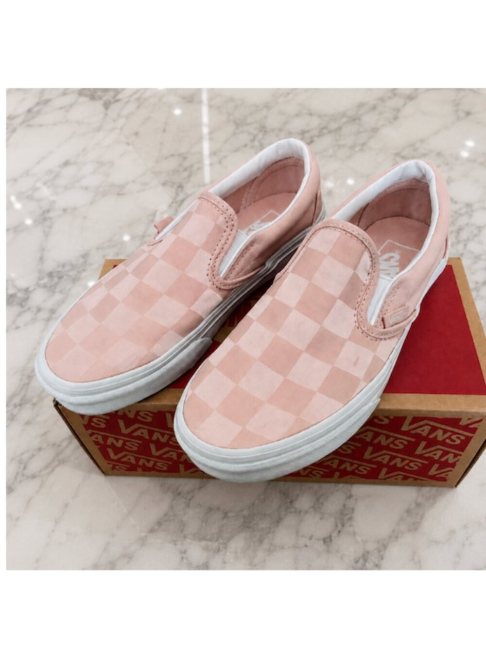 Vans Classic Slip On Satin Checkerboard Pink Sepia Skate Shoes Women Size 5.5
